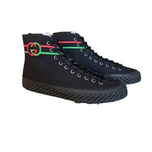 GUCCI MEN'S SNEAKER "SEPANG" BLACK CLOTH GG HIGH TOP 733033 - SIZE GUCCI 7.5